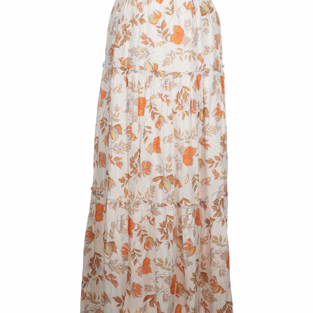Tiered Floral Maxi Skirt - White with Orange Floral